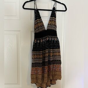 Urban Outfitters Kimchi Blue Black Paisley Halter Neck Dress Romper, Size Small